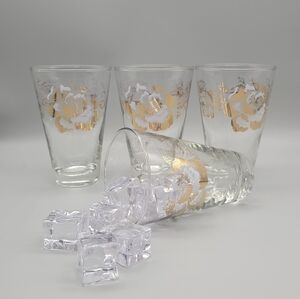 Mid Century Modern Rose Bouquet Libby Glass Barware Vintage Pint Ice Tea Glasses